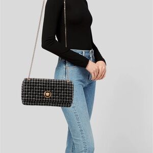 Versace Black and White Tweed Shoulder Bag